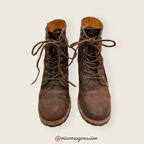 $428 Frye Sabrina 6G Lace Up Dark Brown Real Leather Suede Moto Combat Moto Boot - Picture 7 of 13